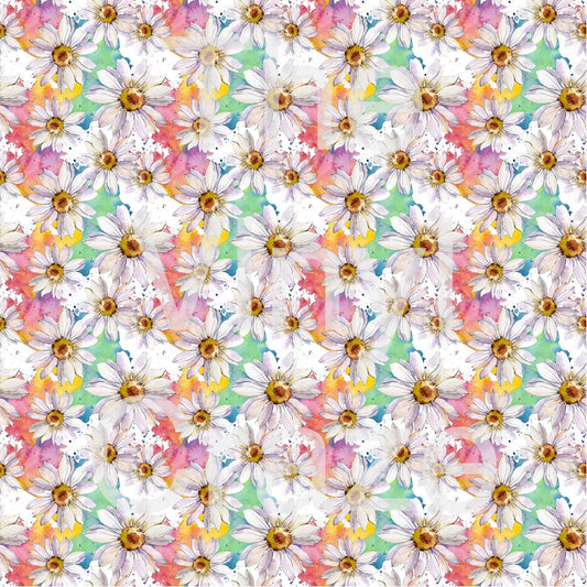 White Daisy Watercolor - Adhesive Vinyl 12x12 Sheets