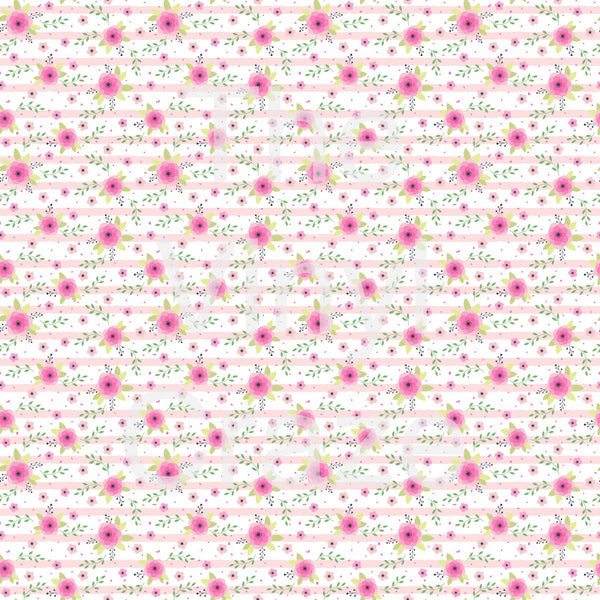 Romantic Pink Striped Flowers - Adhesive Vinyl 12x2 Sheet