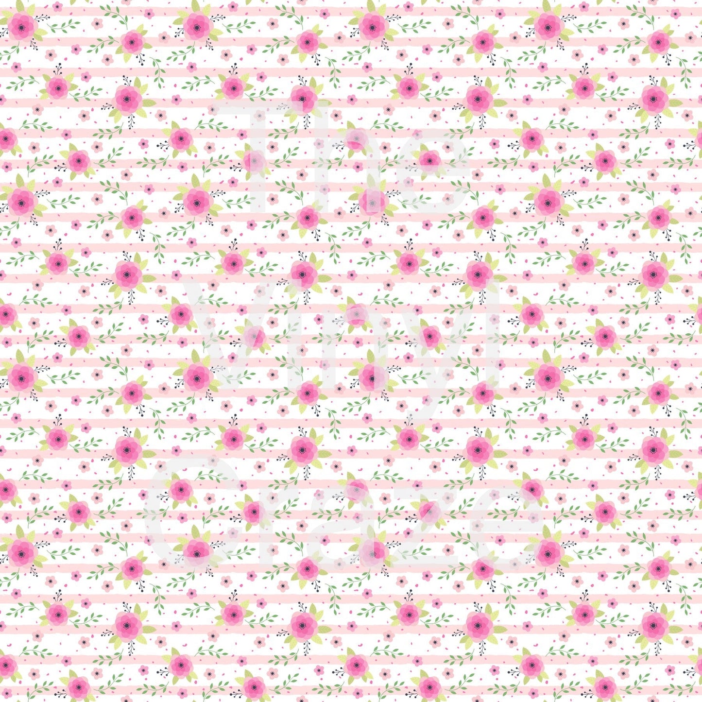 Romantic Pink Striped Flowers - Adhesive Vinyl 12x2 Sheet