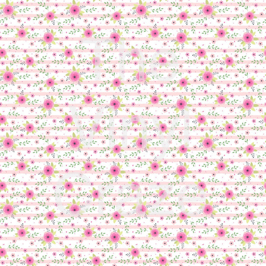 Romantic Pink Striped Flowers - Adhesive Vinyl 12x2 Sheet