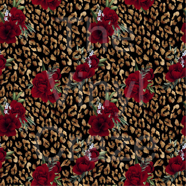 Red Flower Cheetah - Adhesive Vinyl 12x12 Sheet