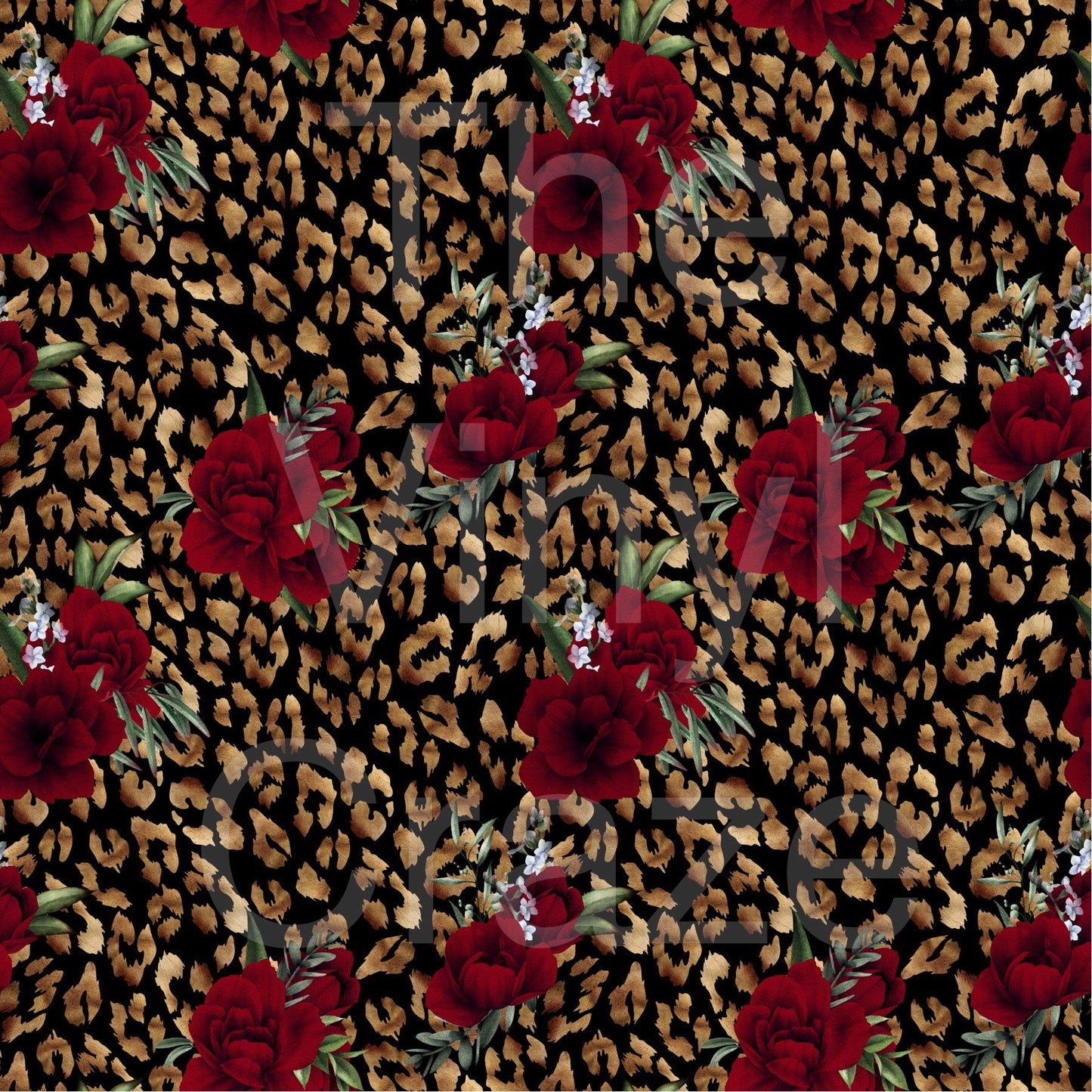 Red Flower Cheetah - Adhesive Vinyl 12x12 Sheet