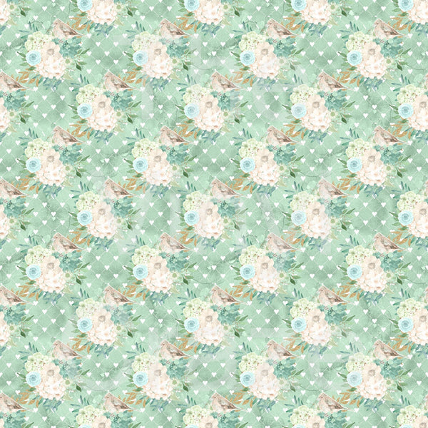 Green Watercolor Floral Hearts - Adhesive Vinyl 12x12 Sheet