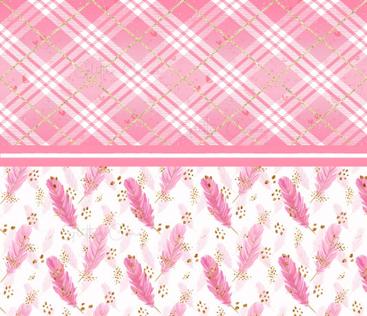 Pink Plaid And Feather - Adhesive Vinyl Wrap