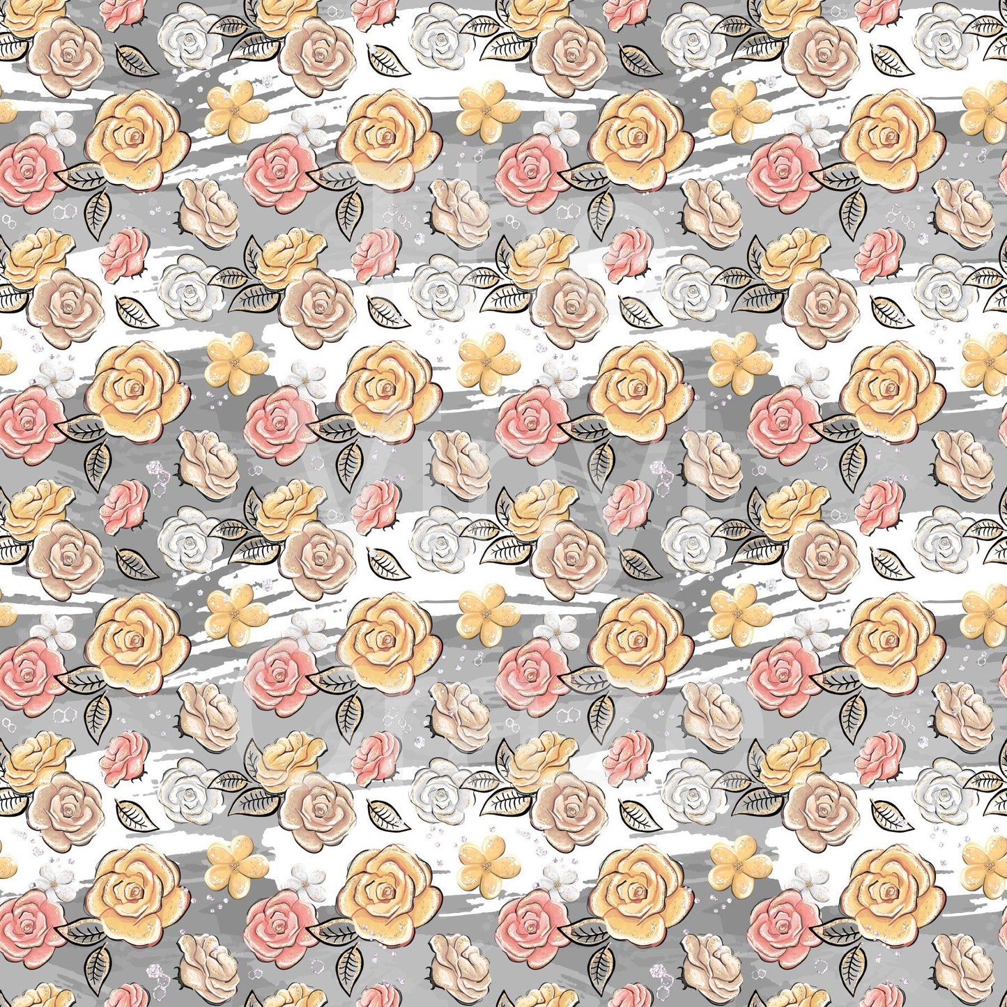 Flowers On Gray Swish - Adhesive Vinyl 12x12 Sheet