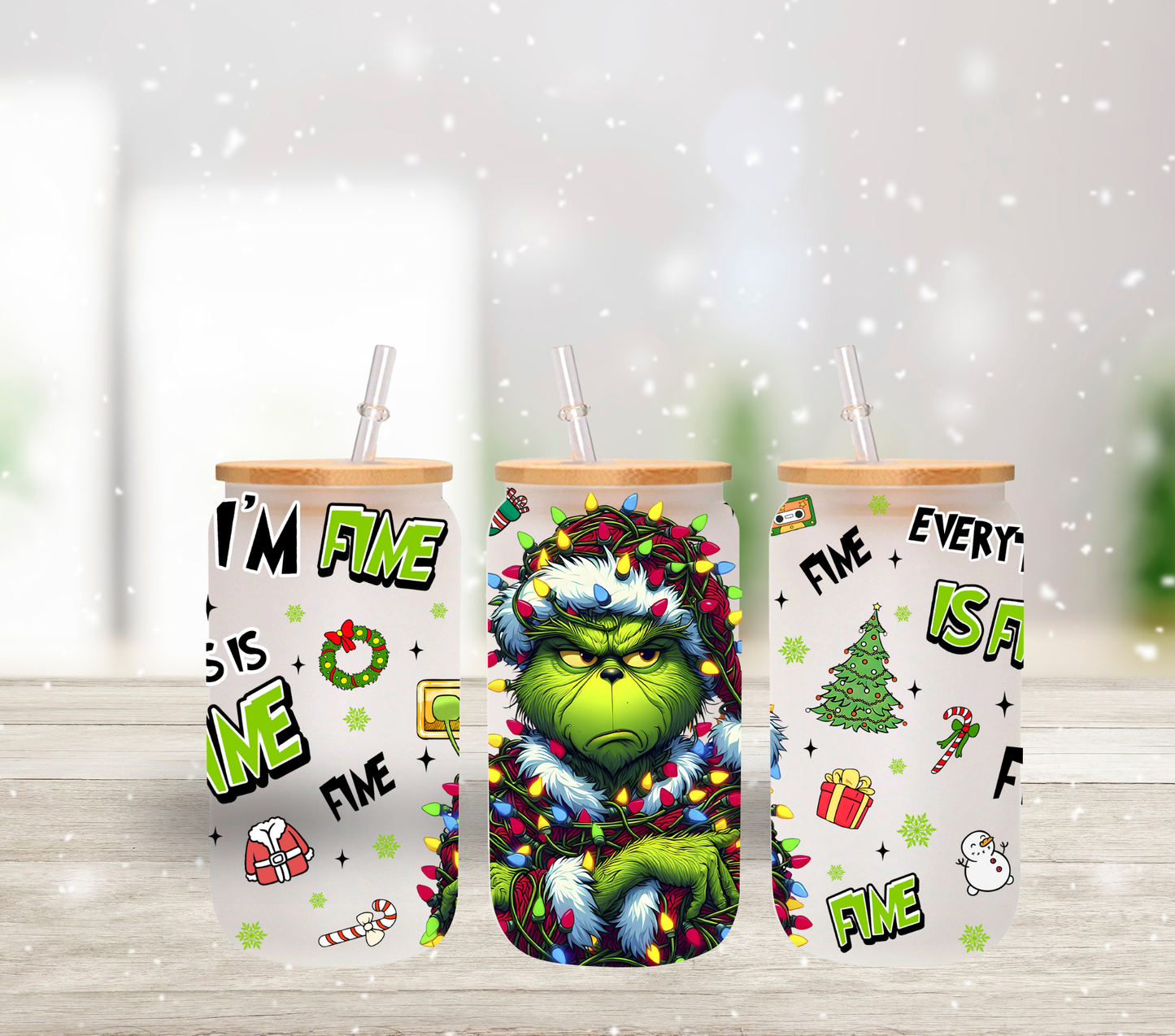 It's Fine Grinch - UV DTF 16oz Libbey wrap