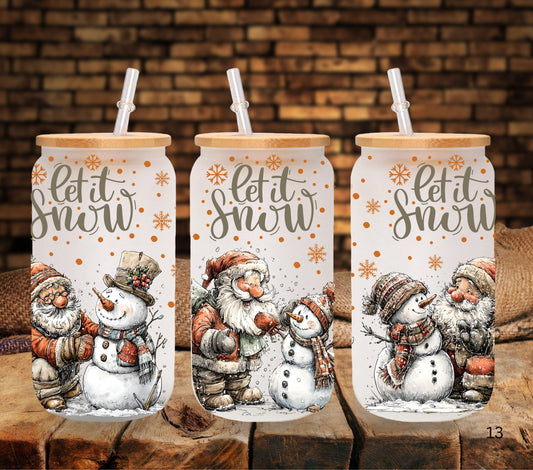 Let it snow Snowmen and Santa UV DTF Libbey wrap