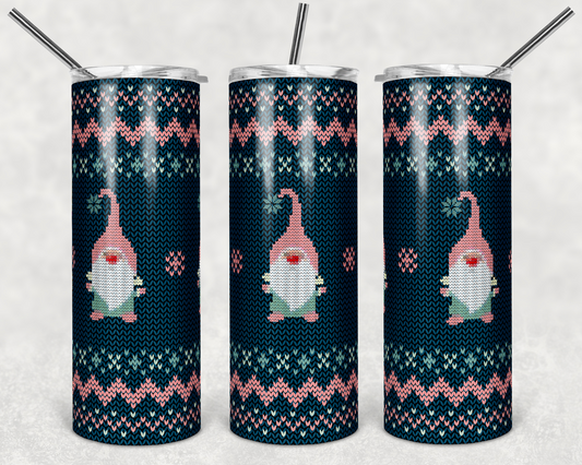 Knitted Christmas Sweater Teal and Pink Gnomes - Adhesive Vinyl Wrap