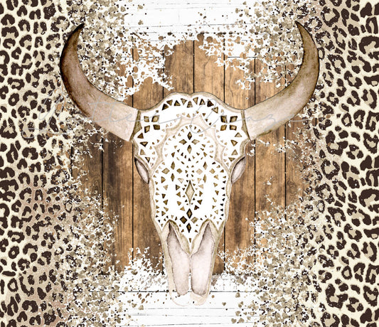 Leopard Cow Skull Western - Adhesive Vinyl Wrap