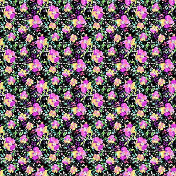Neon Flowers On Black - Adhesive Vinyl Sheets