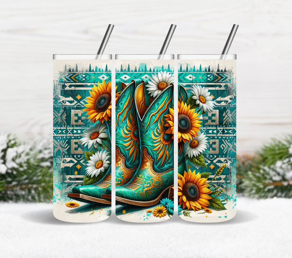 Blue Sunflower Boots - Adhesive Vinyl Wrap