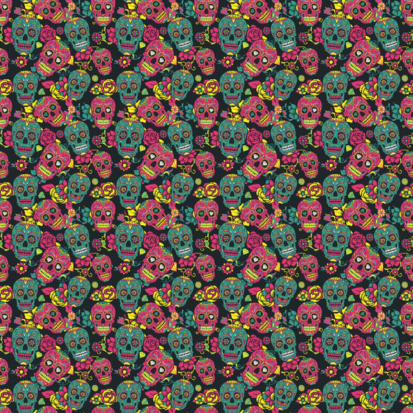 Pink And Teal Sugar Skull - Adhesive Vinyl Sheets