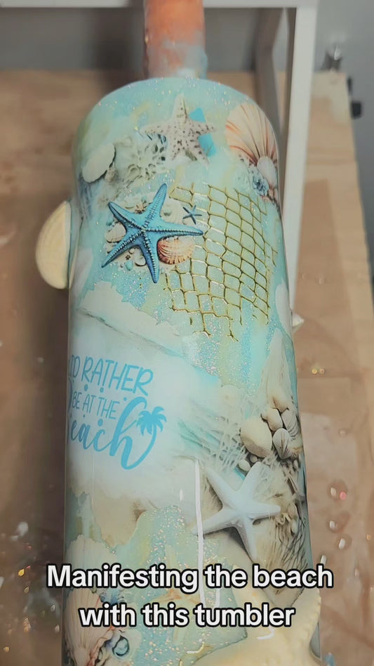 30oz Id rather be at the beach completed tumbler
