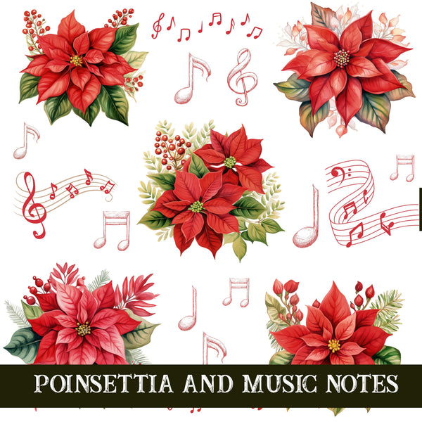 Poinsettia and music notes UV DTF Decal Sheets 2 color options