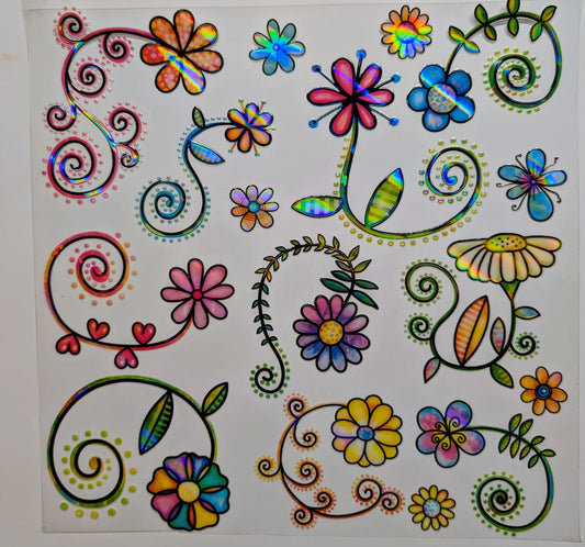 #135 Holographic Doodle Flowers