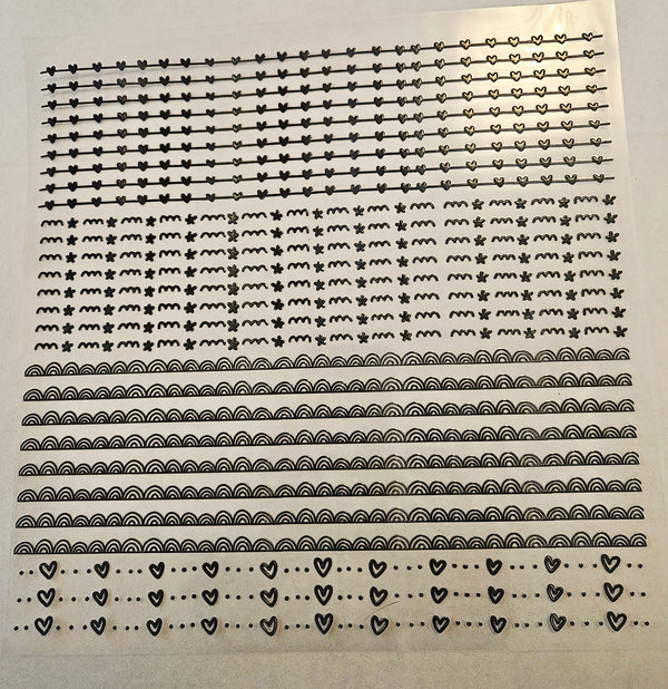 #18 Metallic UV DTF-Doodle Lines- hearts- available in Gold, Black Holo