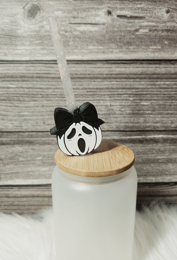 Ghost face pumpkin - Straw topper (In Color)