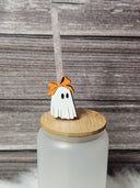 Ghost with bow- Straw topper (In Color)