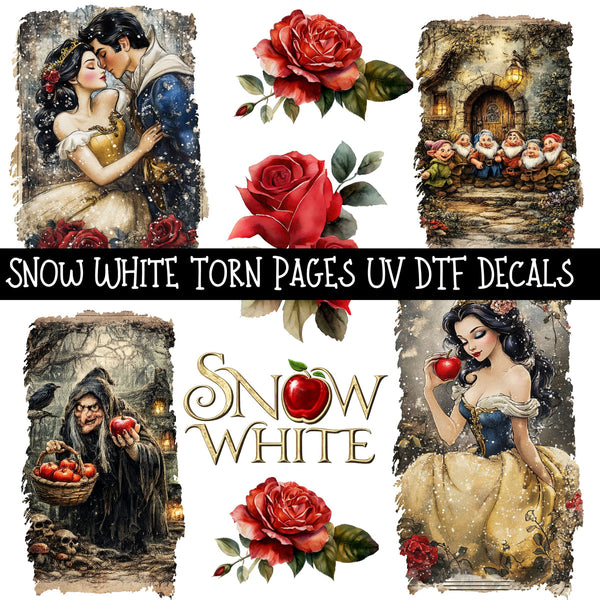 Snow white torn pages- uv dtf decals sheet