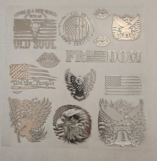 #22 Metallic UV DTF-Patriotic- available in Gold and Silver