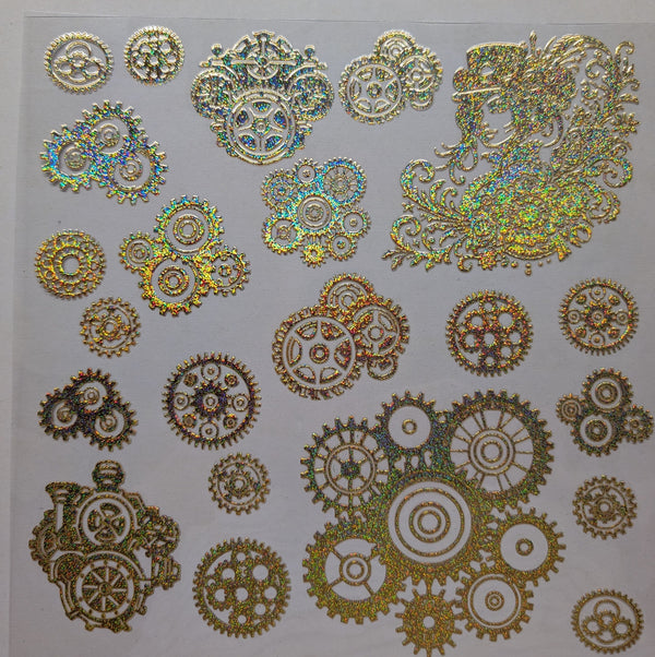 #112 Steampunk Cogs Holographic 5 color options