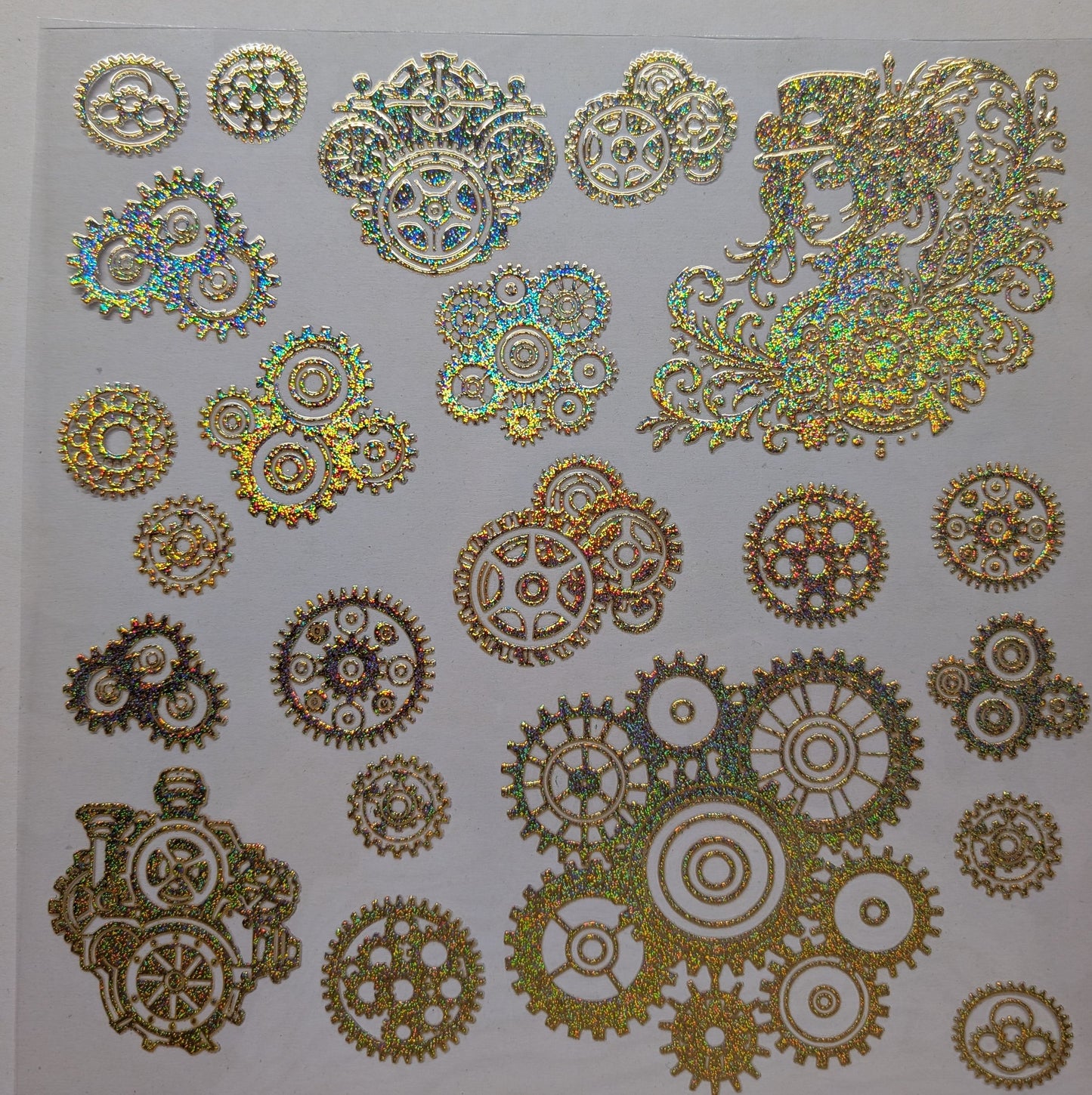 #112 Steampunk Cogs Holographic 5 color options