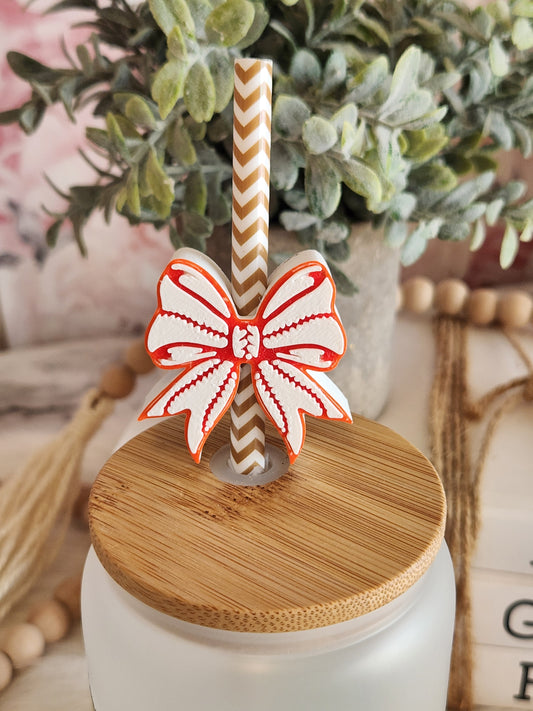 Baseball Bow - Straw topper (in Color)