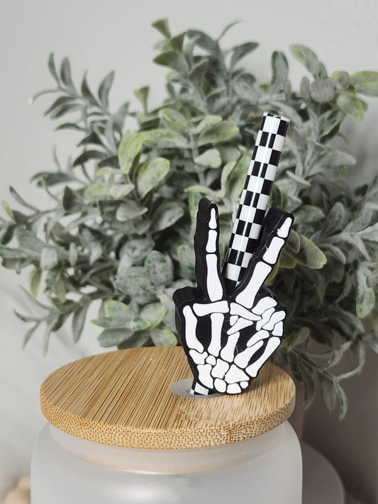 Peace Sign Skelton Hand - Straw topper (In Color)