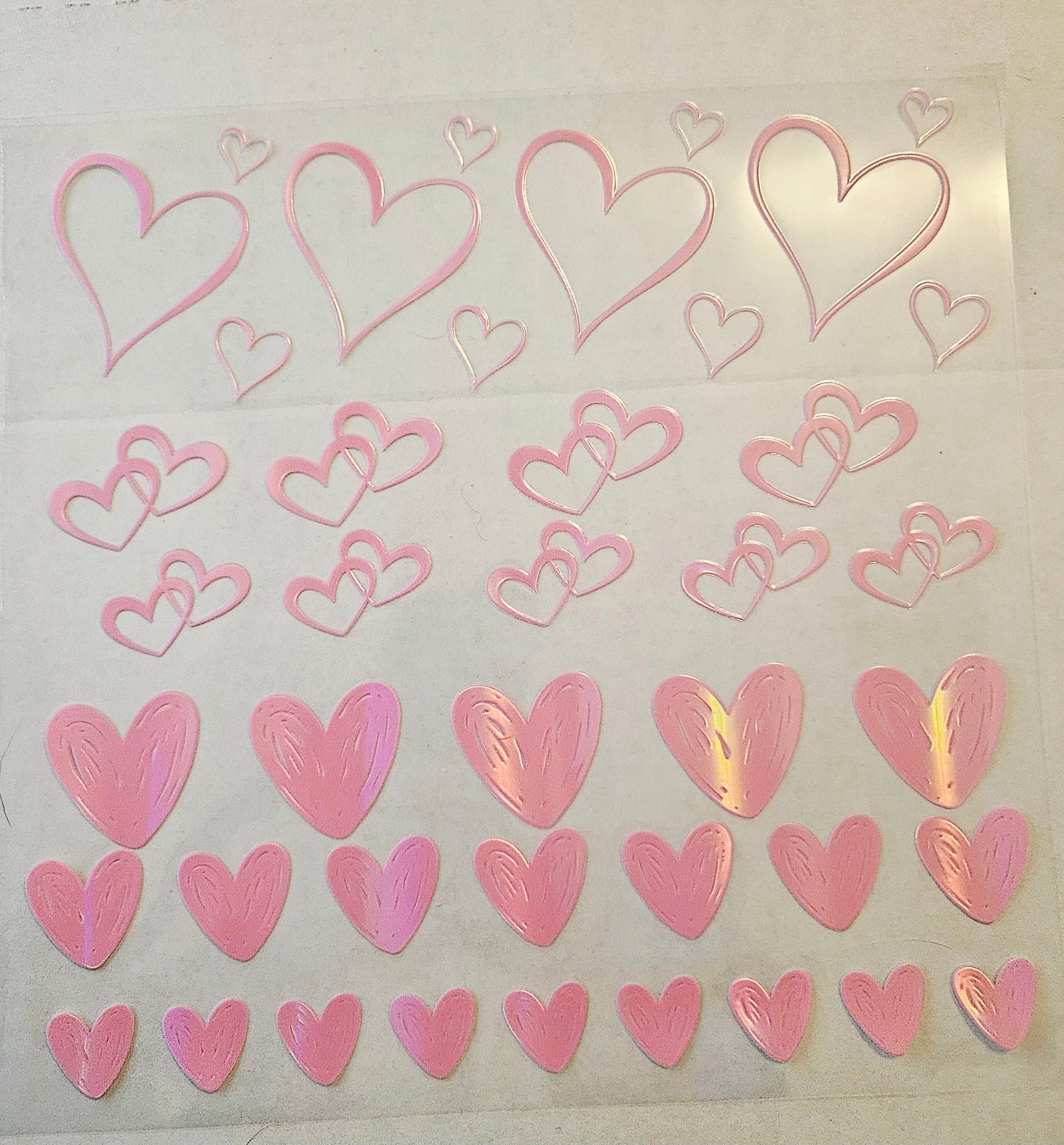 #34 Metallic UV DTF-Open Hearts- available in Gold, Silver, Holo Red and Holo Pink