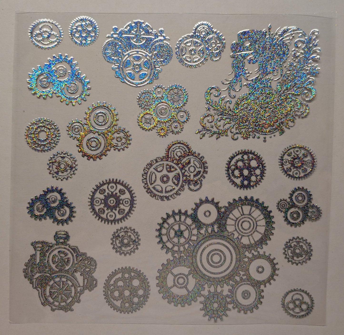 #112 Steampunk Cogs Holographic 5 color options
