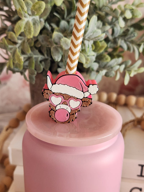 Bubblegum Highland cow - Straw topper (In Color)