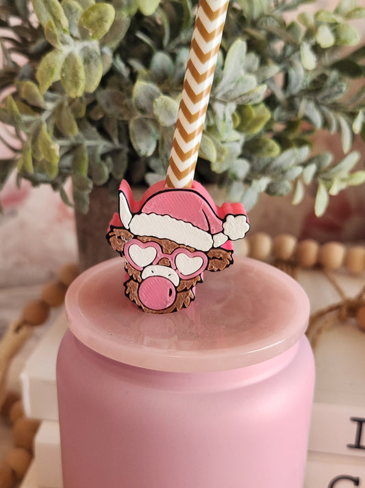 Bubblegum Highland cow - Straw topper (In Color)
