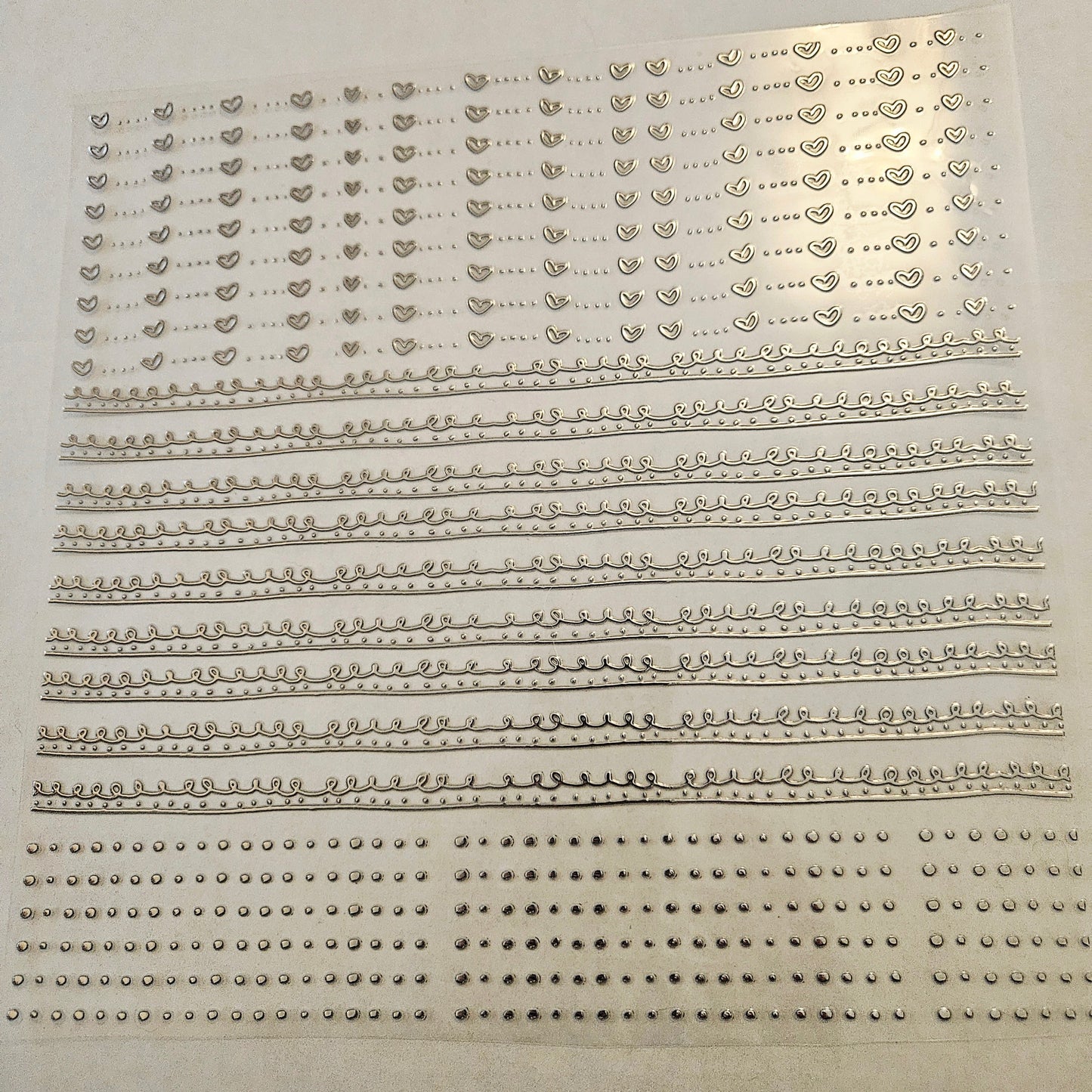 #17 Metallic UV DTF-Doodle Lines- hearts- available in Silver, Black Holo, Red Holo