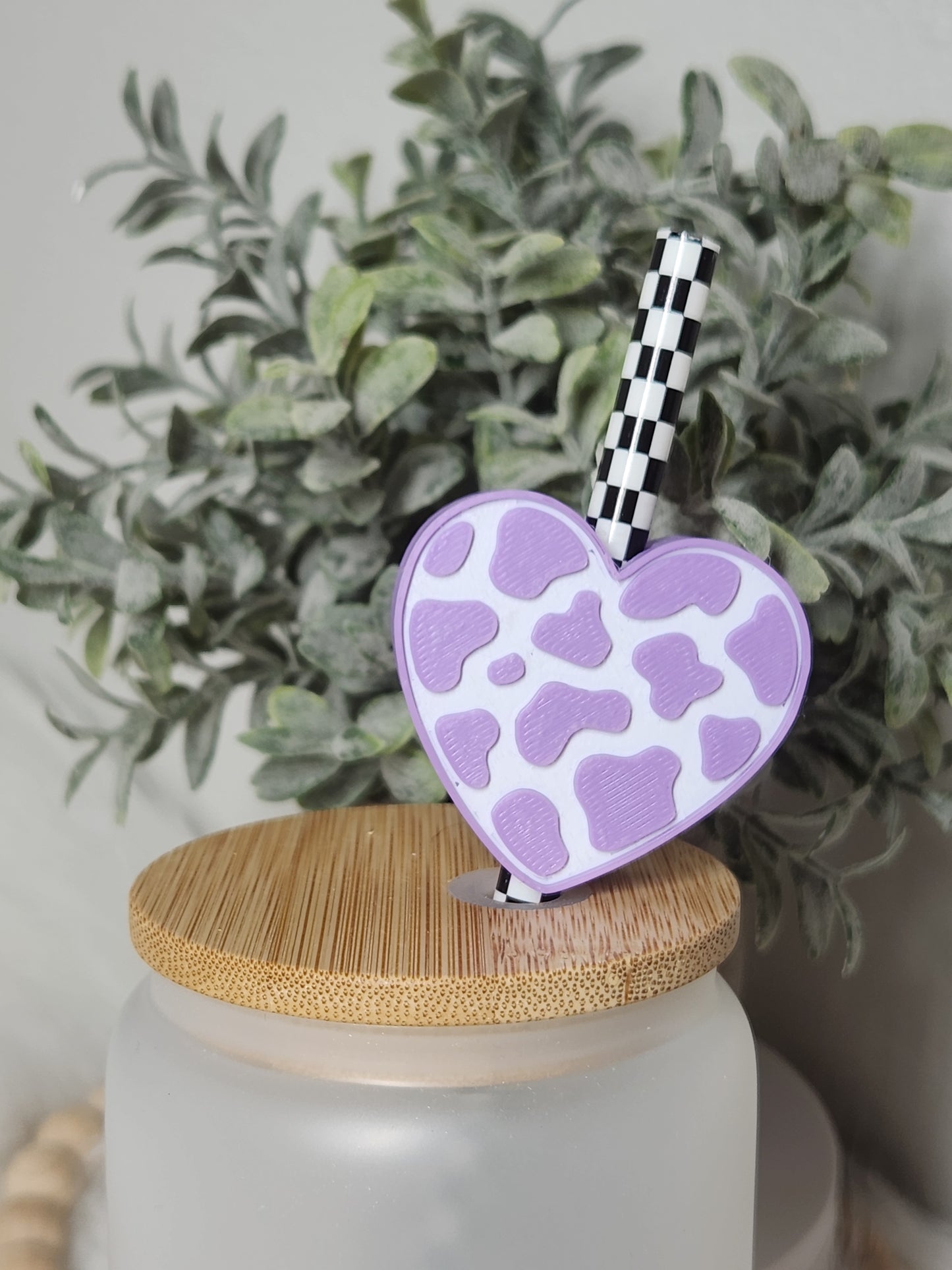 Cow Print Heart - Straw topper (In Color)