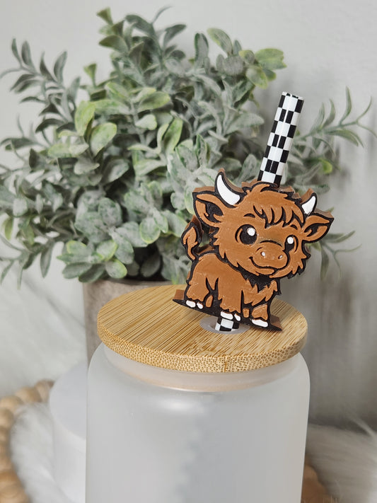 Baby Highland cow - Straw topper (In Color)