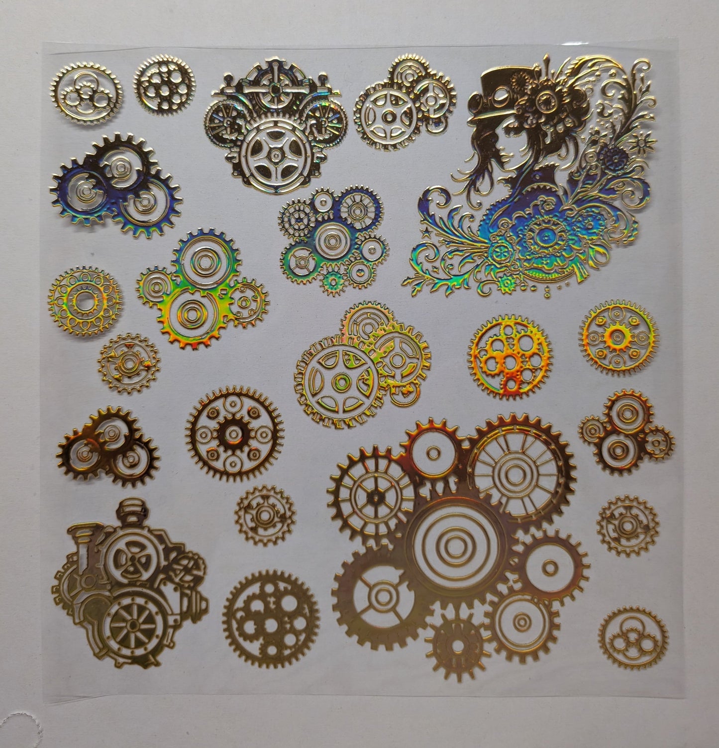 #112 Steampunk Cogs Holographic 5 color options