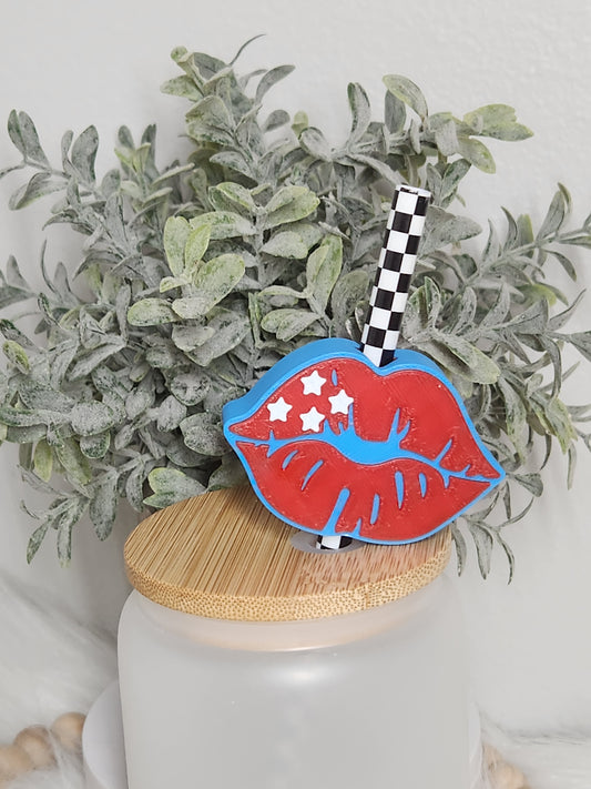 Patriotic Lips - Straw topper (In Color)