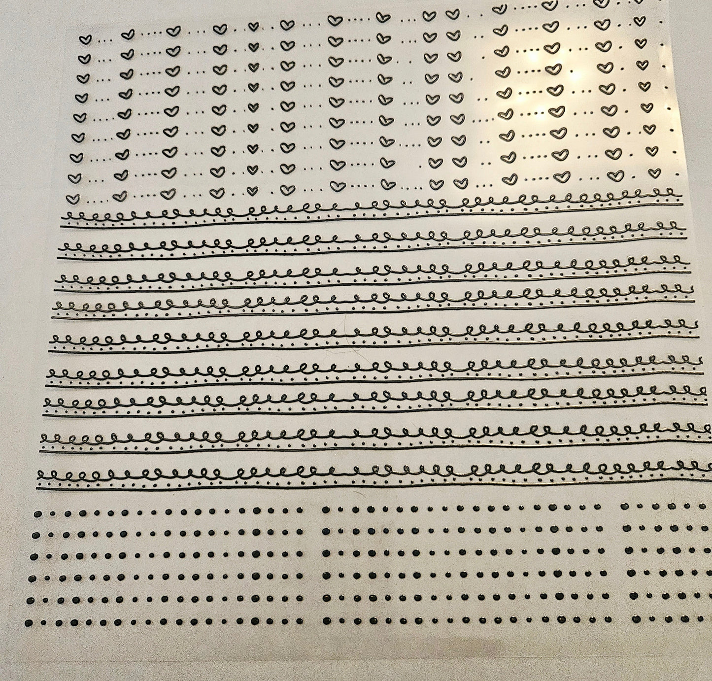 #17 Metallic UV DTF-Doodle Lines- hearts- available in Silver, Black Holo, Red Holo