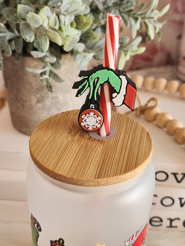 Grinch hand with ornament - Straw topper (In Color)
