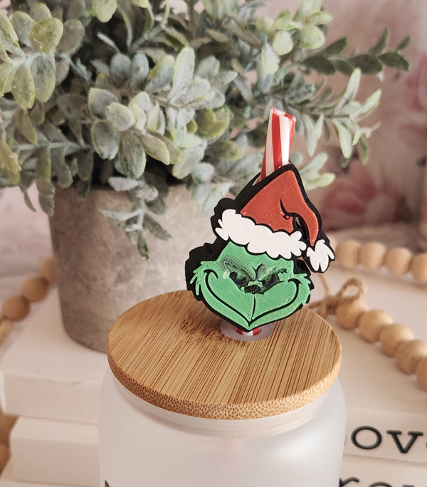 Grinch Face - Straw topper (In Color)