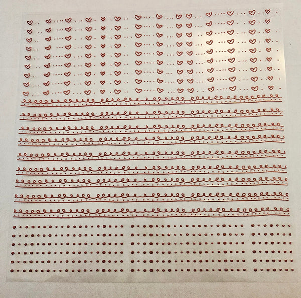#53 Metallic UV DTF-Doodle Lines- hearts- available in Silver, Black Holo, Red Holo