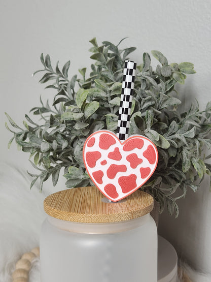 Cow Print Heart - Straw topper (In Color)