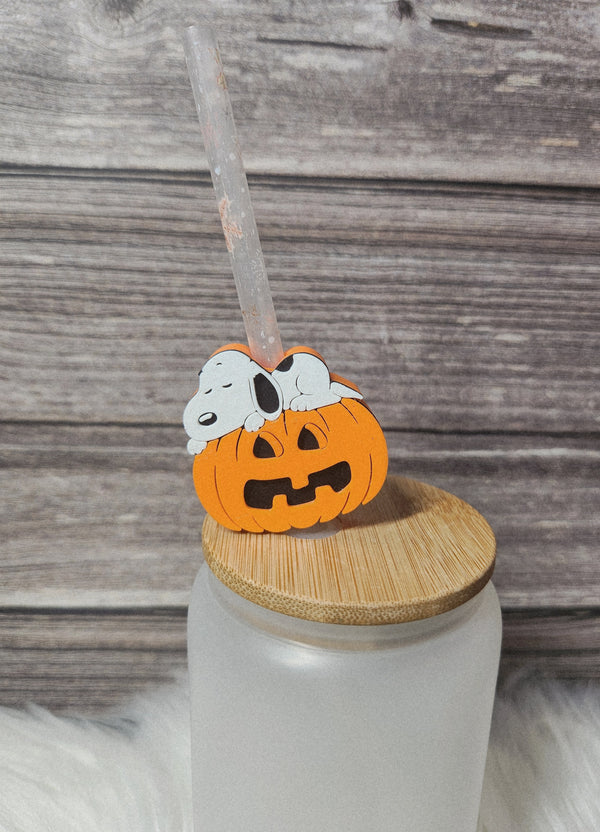 Snoopy on a pumpkin- Straw topper (In Color)