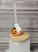 Ghost on a pumpkin- Straw topper (In Color)