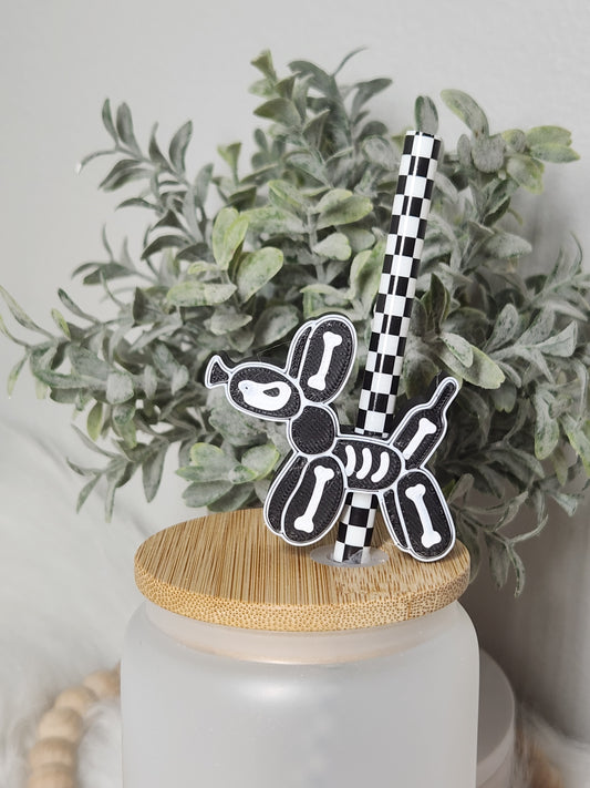 Skeleton Balloon Dog - Straw Topper (In Color)