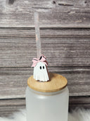 Ghost with bow- Straw topper (In Color)