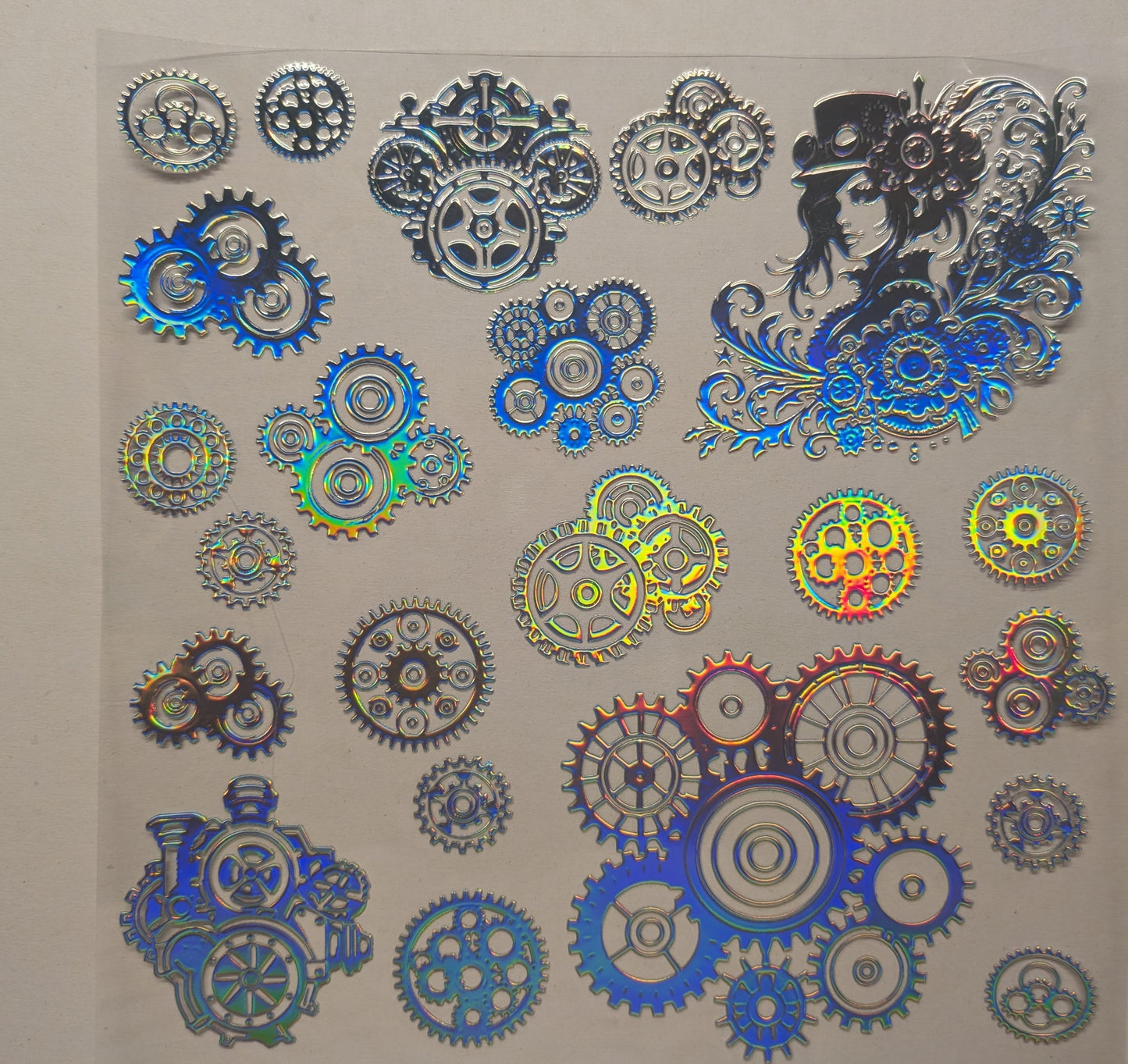 #112 Steampunk Cogs Holographic 5 color options