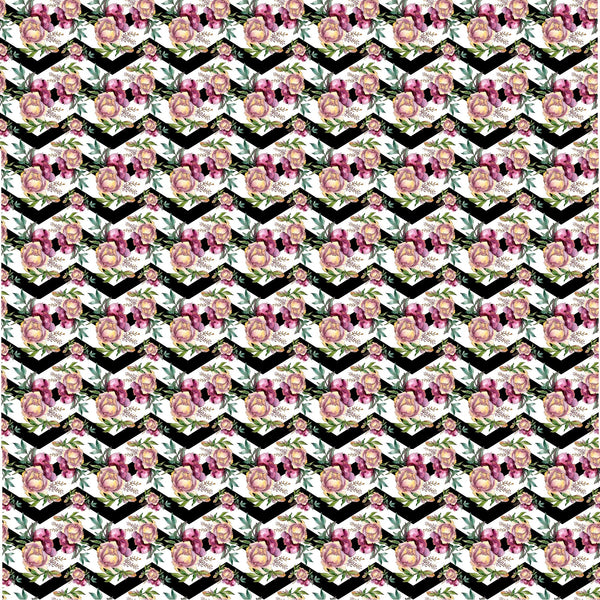 Rose Watercolor On Chevron Background - Adhesive Vinyl 12x12 Sheet