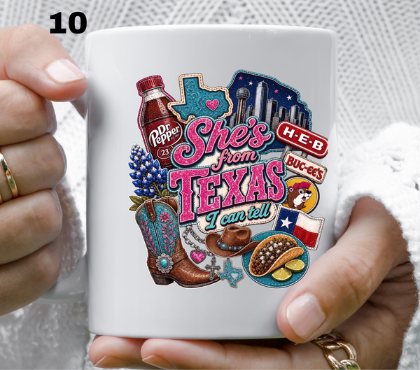She's from Texas i can tell- UV DTF Decal (27 variants)