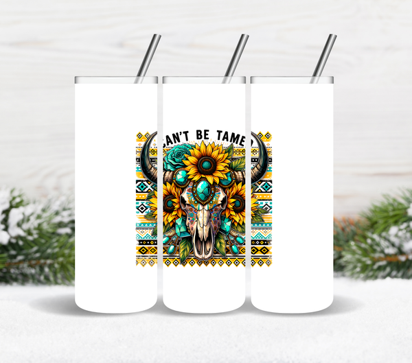 Can't be tamed Sunflower Bull skull - UV DTF Decal